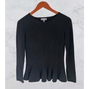 Neiman Marcus Cashmere Black Peplum Sweater XS Womens Long Sleeve Crew Neck